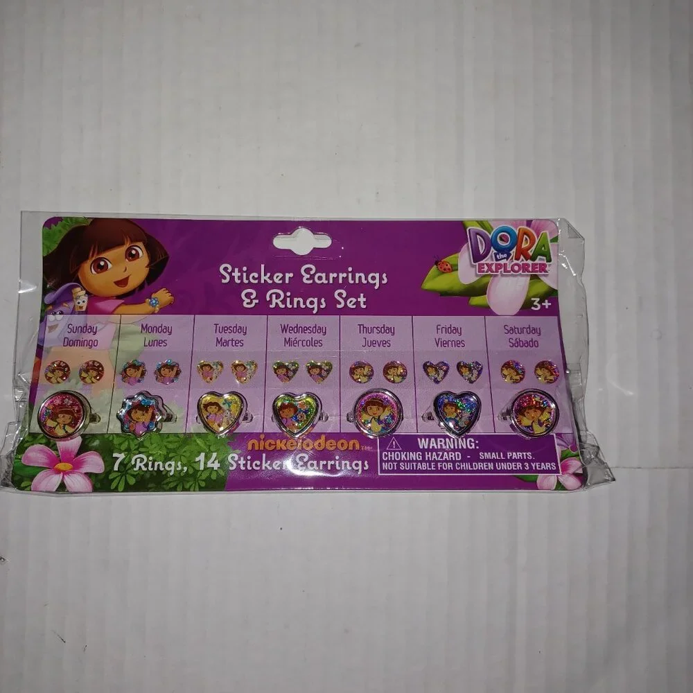 NICKELODEON DORA THE EXPLORER STICKER EARRINGS & RING SET GIRLS AGE 3+